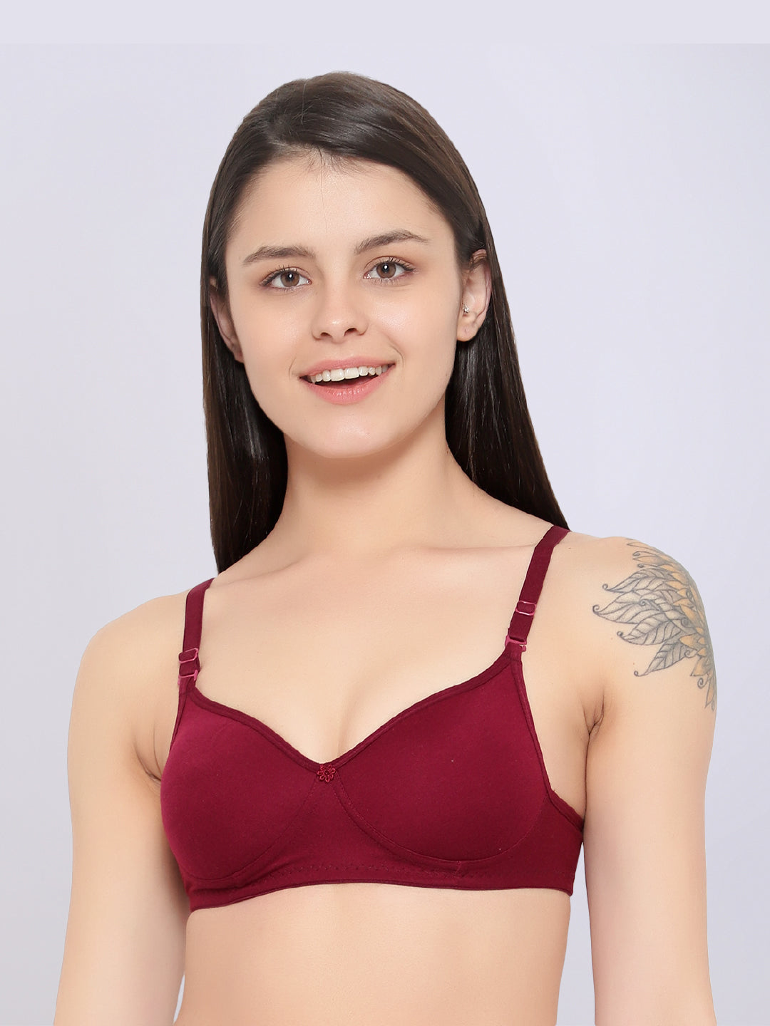 Padded Non-Wired Full Cup T-shirt Bra in Maroon