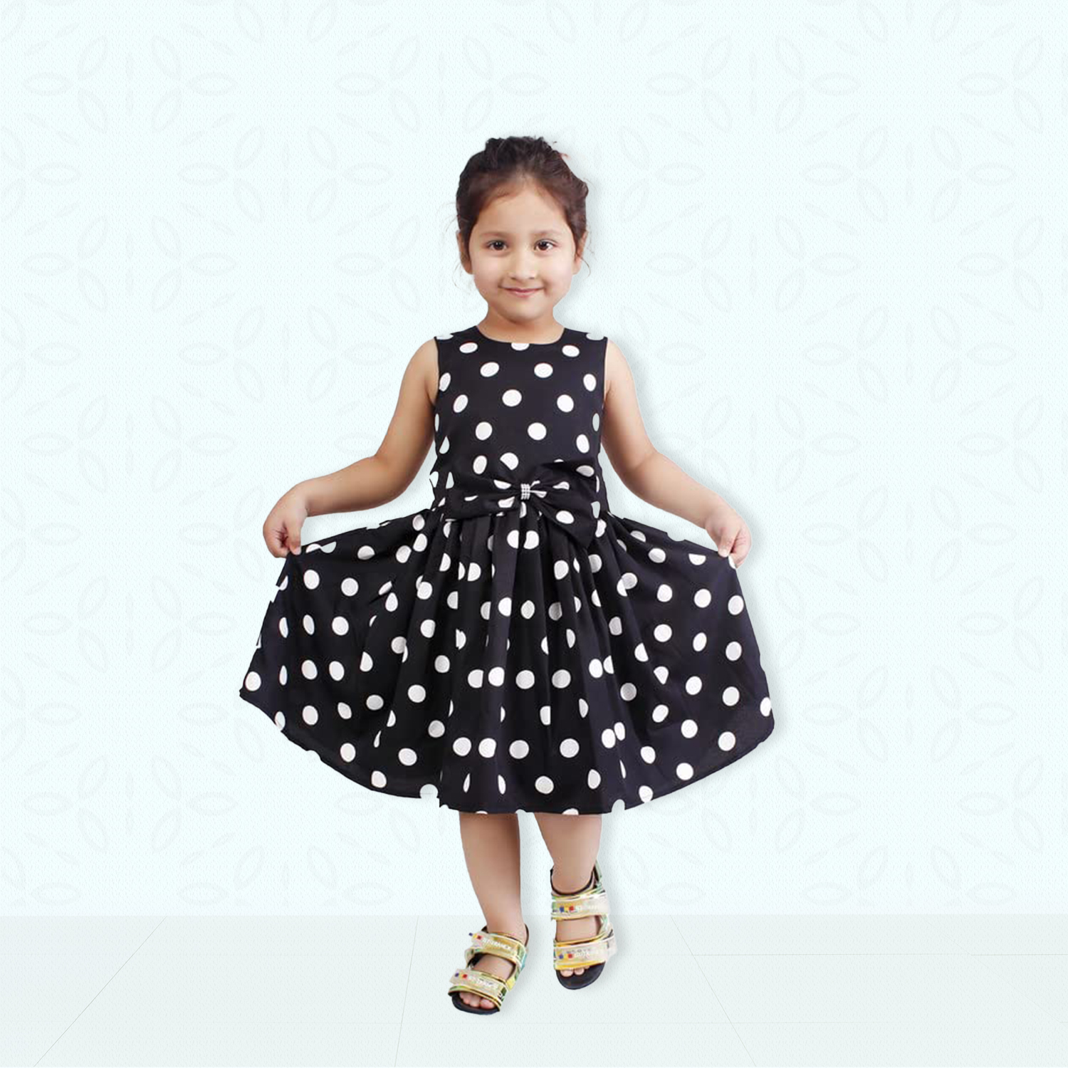 Girls Polka Dots Printed Georgette A-Line Dress