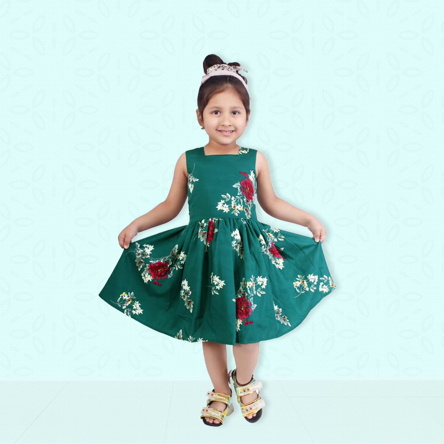 Girls Floral Printed Georgette A-Line Dress